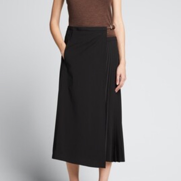 SOLD TIBI Tropical Wool Pleated Leather Wrap Skirt - Picture 1 of 1